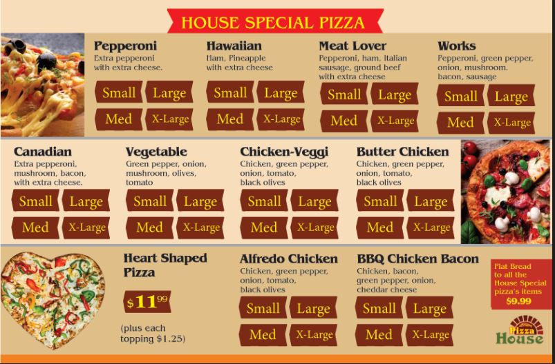 Menus Pizza House Induced Info